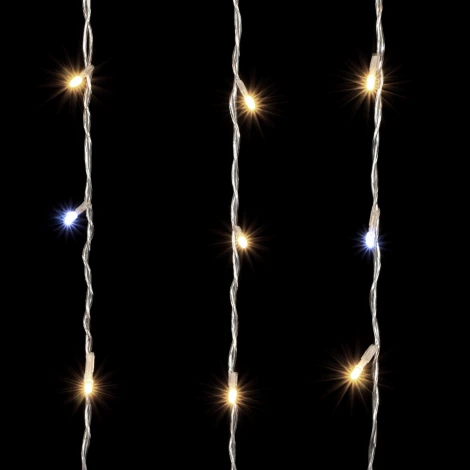 Гирлянда Занавес 2 x 3 м Тепло-Белый с Мерцанием Белого Диода 220В, 600 LED, Провод Прозрачный ПВХ, IP54