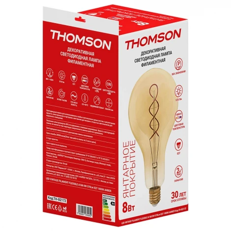 Лампочка светодиодная филаментная прозрачная груша E27 8W Thomson Vintage Flexible A160 TH-B2172