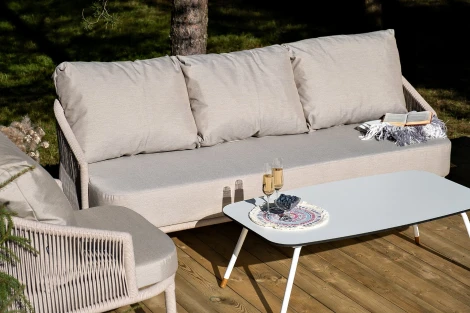 "Верона" лаунж-зона 5-местная плетеная из роупа (веревки), каркас алюминиевый белый, роуп бежевый 4SIS арт.УТ-00009327