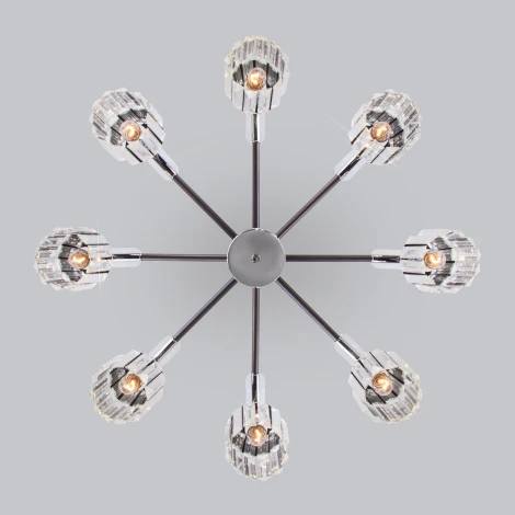 Потолочная люстра Wi-Fi на штанге Eurosvet Tenia 70090/8 графит (220V, хрусталь, управление смартфоном, голосовое управление, умный дом - Minimir Home, Алиса, Маруся, Салют)