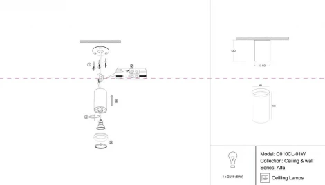 Накладной потолочный светильник Focus GU10 1x50Вт Maytoni Technical C010CL-01W (220V)