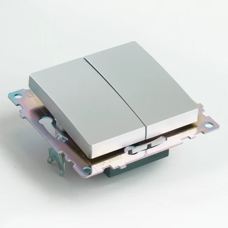 Переключатель двухклавишный (серебро) Stekker Катрин 49168