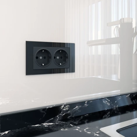 Рамка для двойной розетки Favorit (черный,стекло) Werkel W0081108 (a051441)