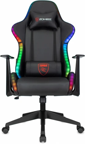 Кресло игровое Zombie GAME RGB черный эко.кожа/ткань с подголов. крестов. пластик пластик черный