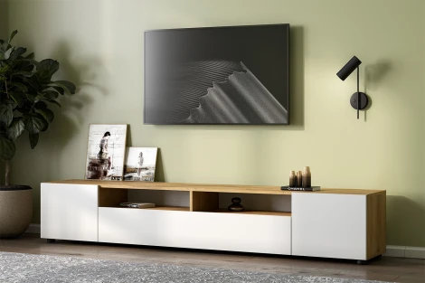 Тумба Арника ТВ Денвер, Дуб золотой, Белый