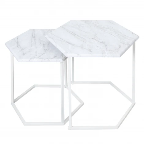 Стол журнальный МеталлАрт М003 белый мрамор/белый Mebelik 009504