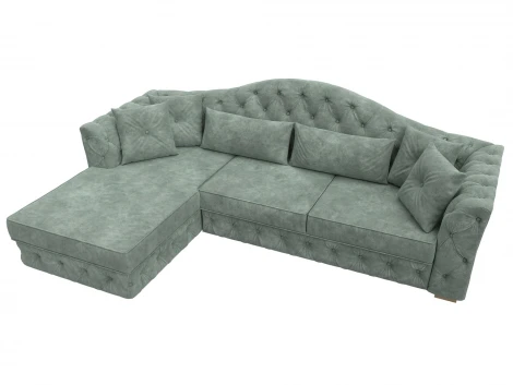 Диван угловой Артис левый угол (Брус,Рейка/Пластик/Велюр/Зеленый) Лига Диванов 128026L