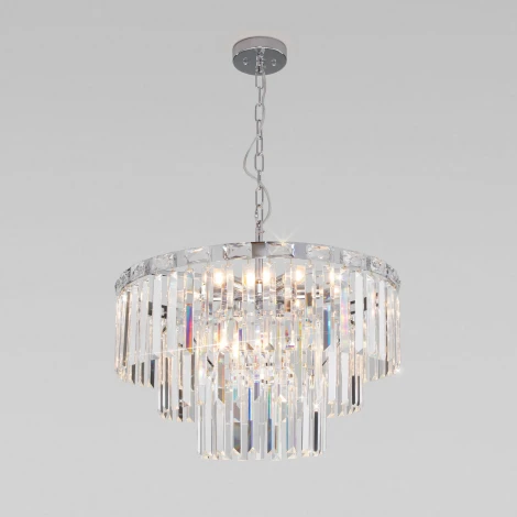 Подвесная люстра Wi-Fi каскадная Elegante 10130/8 хром Eurosvet (220V, хрусталь, управление смартфоном, голосовое управление, умный дом - Minimir Home, Алиса, Маруся, Салют, на цепи)