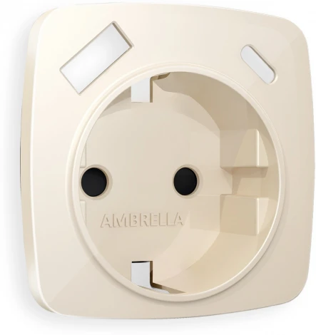 Лицевая панель Ambrella Volt OMEGA (Бежевый глянец) для электрической розетки с заземлением со шторками 2USB A+C QUANT OP3100