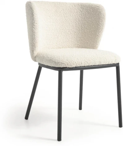Стул Ciselia из белой ткани букле и черного металла La Forma (ex Julia Grup) арт.108355