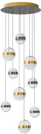 Подвесная люстра каскадная Odeon Light Roni 5037/84L ант.бронза/никель/прозрачн/молочный/металл/акрил LED 84W 4000K 4800лм