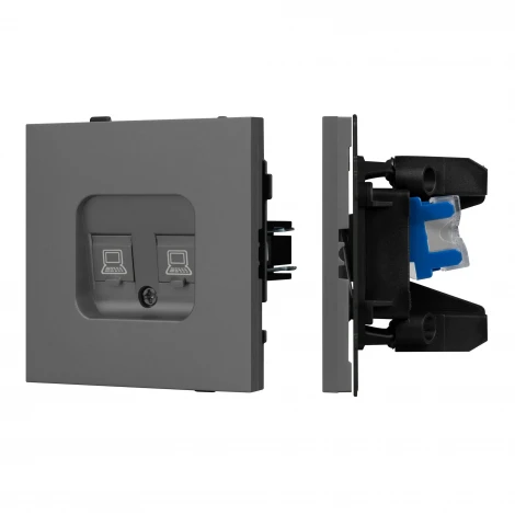 Механизм компьютерной розетки двойной SCT-TENDO-MPC2-SFPL-GR (RJ-45, CAT6) (Arlight, Матовый графитовый) 054597