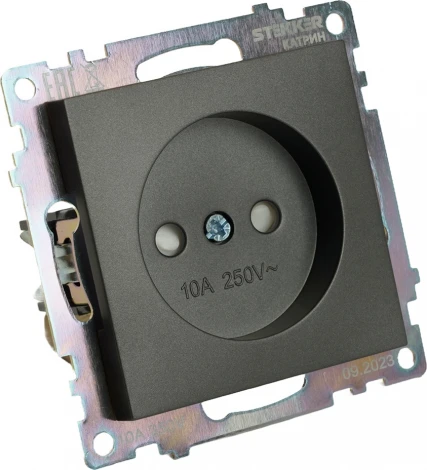 Розетка без заземления со шторками (графит) Stekker Катрин 49420