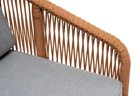 "Канны" кресло плетеное из роупа, каркас алюминий светло-серый (RAL7035) муар, роуп светло-серый круглый, ткань светло-серая 4SIS арт.УТ-00009478
