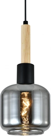 Подвесной светильник Escada Skald 1109/1S Black 1x40 E14, металл/стекло/дерево, черный/дымчатый (220V, на проводе, круглые)