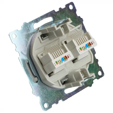 Розетка Ethernet RJ-45 двойная (серебро) Stekker Катрин 50005