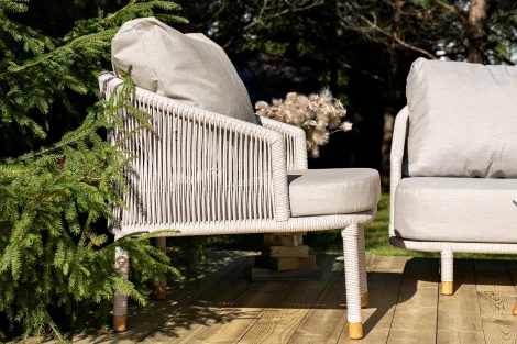 "Верона" лаунж-зона 5-местная плетеная из роупа (веревки), каркас алюминиевый белый, роуп бежевый 4SIS арт.УТ-00009327