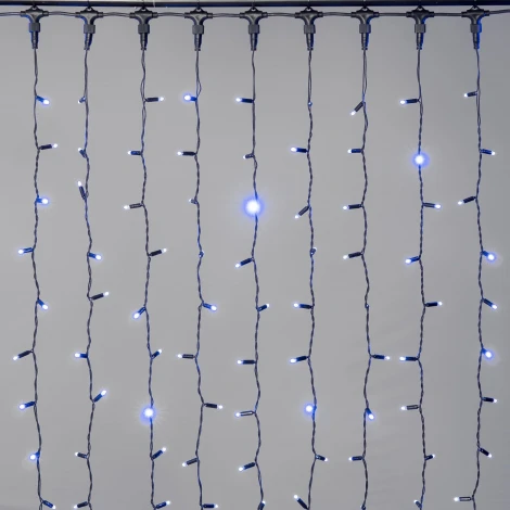 Гирлянда Занавес 2 x 2 м синий 220В, 400 LED, провод черный каучук 2,3мм, IP65 Laitcom ECO402-1-2B