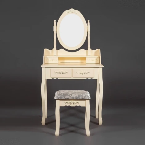Туалетный столик с зеркалом и табуретом Secret De Maison ARNO ( mod. HX18-263 ) butter white (слоновая кость) (дерево павловния, мдф)