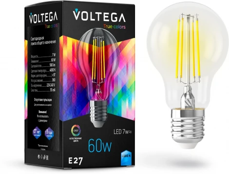 Лампочка светодиодная груша прозрачная E27 7W 4000K Voltega General purpose bulb E27 7W High CRI 7155