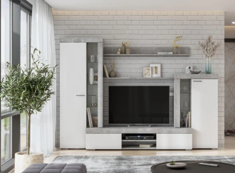 Готовая гостиная Woodville Swede цемент светлый / белый 499615