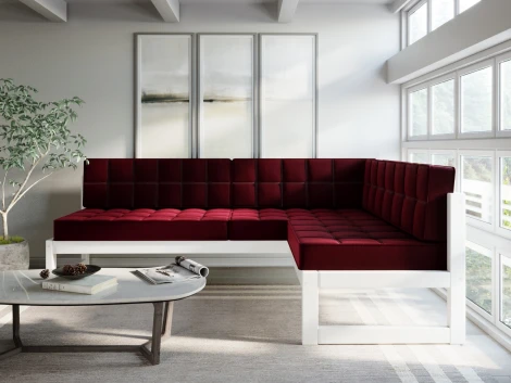 Диван Arsko угловой Сега У белая эмаль велюр бордовый