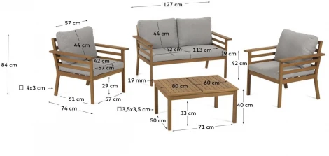 Комплект садовой мебели La Forma (ex Julia Grup) Vilma (Серый/ Пена,Пенополиуретан,Акация,Акрил,Дерево)