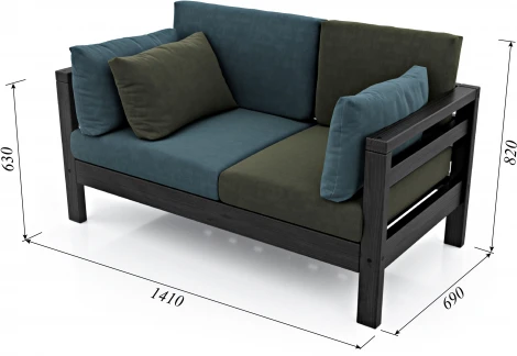 Диван Arsko прямой Домино М венге велюр голубой/зеленый