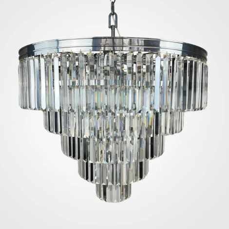 Подвесная люстра Rh 1920S Odeon Clear Glass Fringe Chandelier D80 Chrome ImperiumLoft 40,292 (228793-22) (220V, на цепи, круглые)