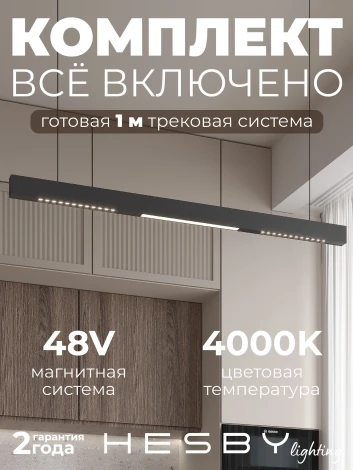 Трековая система в сборе магнитная накладная 48V 36W Hesby Lighting ElDeko HSBL_kompl_E008_PI1B4K