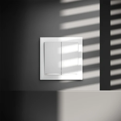 Проходной переключатель двухклавишный с подсветкой (белый матовый) Voltum S70 VLS020402