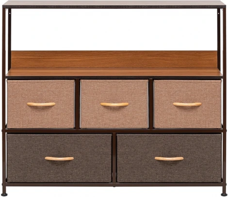 Комод Leset Локи 5 ящиков с полкой (Сталь,Искусственный лен/Бежевый,Светло-коричневый,Темно-коричневый) арт.2500000229091