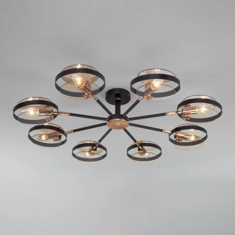 Потолочная люстра Wi-Fi на штанге Eurosvet Gallo 70121/8 черный (220V, управление смартфоном, голосовое управление, умный дом - Minimir Home, Алиса, Маруся, Салют, кольцо)