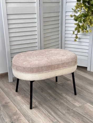 Пуф для гостиной RORY 3018-01 белый / 3018-10 бежевый, шенилл / черный каркас, ®DISAUR