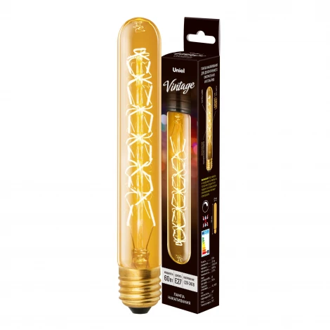 Лампочка накаливания цилиндр желтая E27 60W Uniel IL-V-L28A-60/GOLDEN/E27 CW01