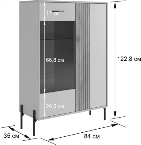 Доминика Комод (со стеклом) Mebelson (ЛДСП,Металл/Бежевый,Дуб крафт золотой) арт.174976,3369