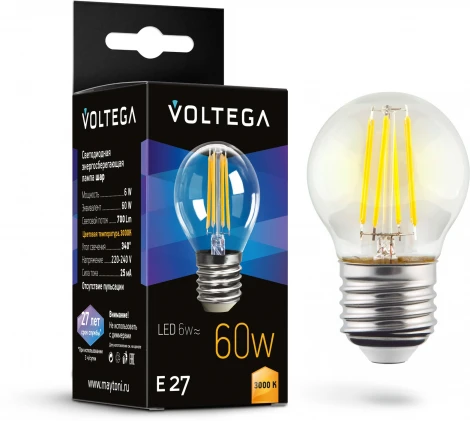 Светодиодная лампа 6W 3000K E27 Voltega Globe E27 6W 7215