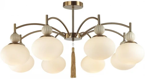 Потолочная люстра на штанге Lumion Gloriya 8272/8C латунь/бежевый/белый, металл/керамика/стекло Е14 8*40W 220V (шарики)