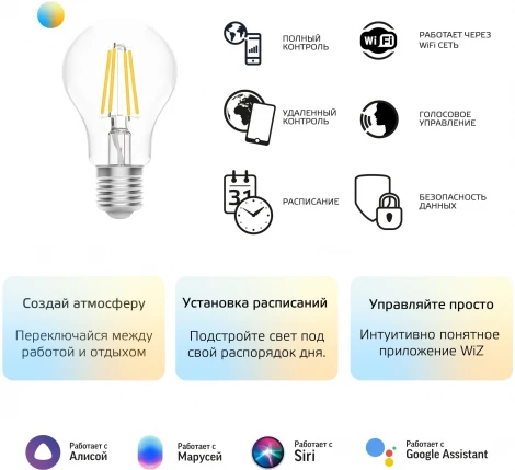 Умная лампочка светодиодная филаментная Gauss Smart Home 1220112