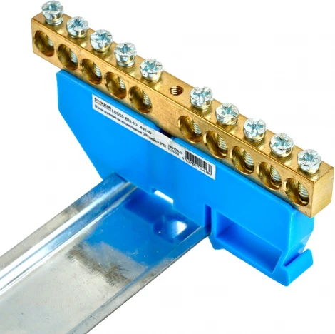 Шина нулевая на изоляторе на DIN-рейку 10 выводов (синий) Stekker 49540