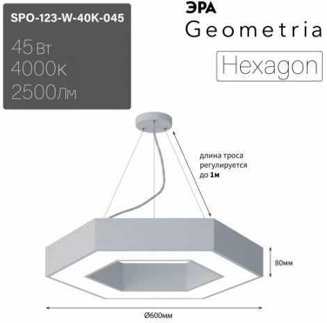 Подвесной светильник светодиодный ЭРА SPO-123-W-40K-045 (220V, на тросе, IP40)