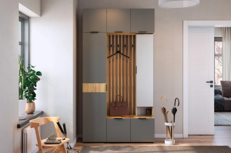 Прихожая "Бери К8" (1200х350х2226) Mebelson (ЛДСП,Металл,Зеркало/Дуб крафт золотой,Графит) арт.ПК08Бери.2564