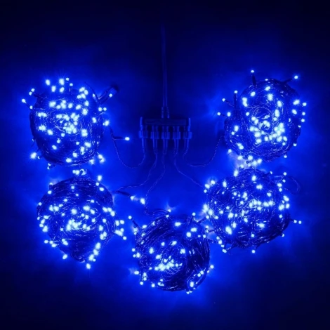 03-049 Комплект 5 Синих Нитей по 20м, 1000 LED, Провод Черный ПВХ, IP54
