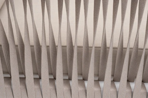 "Касабланка" кресло плетеное из роупа, каркас алюминий белый муар, роуп бежевый 20мм, ткань бежевая 052 4SIS арт.УТ-00007006