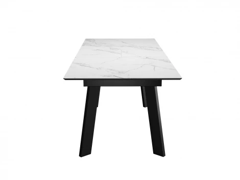 Стол DikLine DKH160, керамика 160(200)х90, мрамор белый матовый, опоры черные (2 уп.) 00-00075777