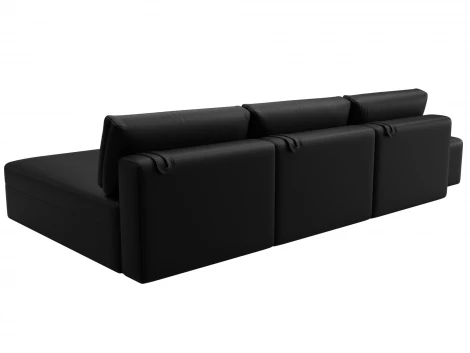 Диван угловой модульный с пуфом Лига-060 НПБ Лонг угол универсальный (ЛДСП,Брус,Фанера/Пластик/Экокожа/Черный) Лига Диванов 130070