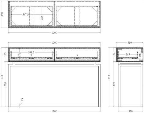 Консоль зеркальная с двумя ящиками 120*35*77см Garda Decor арт.KFG075