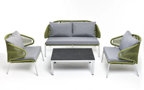 "Милан" лаунж-зона 4-местная плетеная из роупа (веревки), каркас алюминиевый светло-серый, роуп салатовый меланж 4SIS арт.УТ-00005964