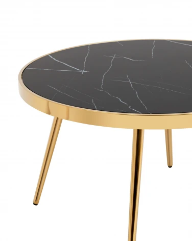 Журнальный столик Stool Group Гелиос 80*80 стекло черный мрамор сталь золото УТ000036674