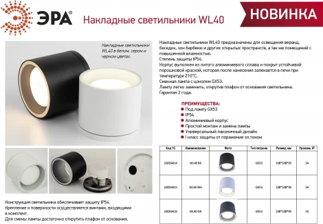 Точечный светильник ЭРА WL40 WH (220V, круглые, IP54)